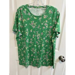 Kim Rogers Perfectly Soft L Green Pink Floral T-shirt Short Sleeve 100% Cotton